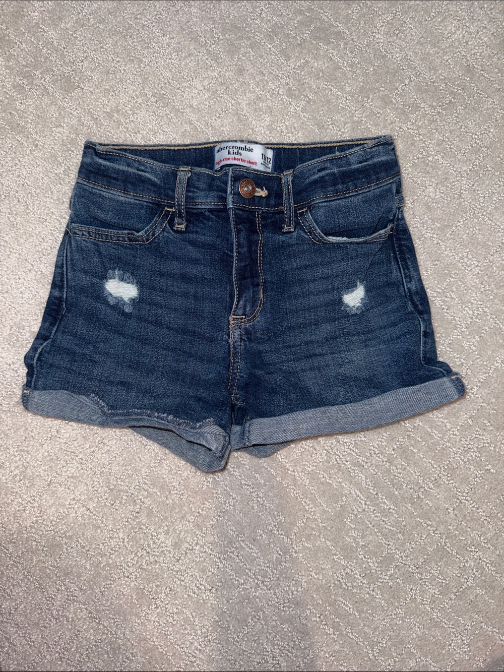 abercrombie kids Dark Blue Distressed Roll-Cuff Denim Shorts